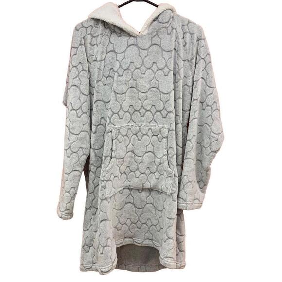 Disney Other - Disney Mickey Mouse Gray Fleece Lounger Hoodie Sherpa Hood Kangaroo Pocket Large